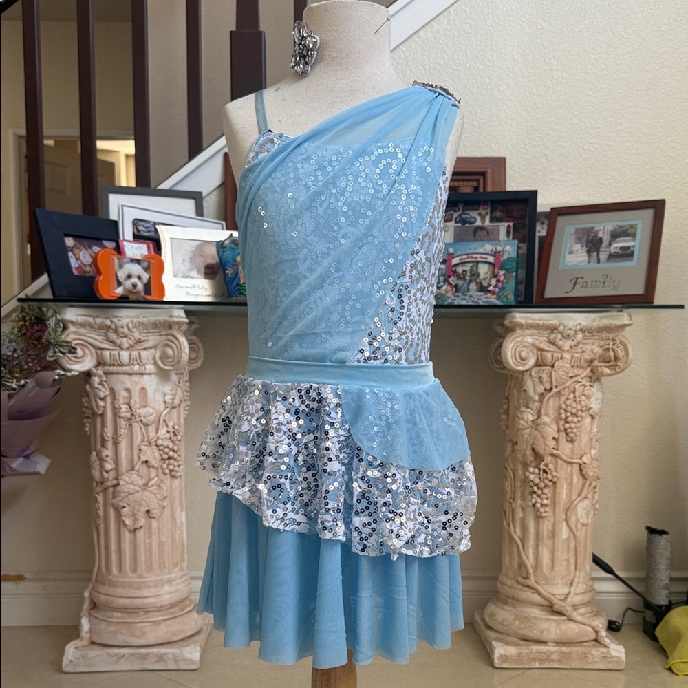 Blue Sequin Kids Lyrical Dance Costume Dance